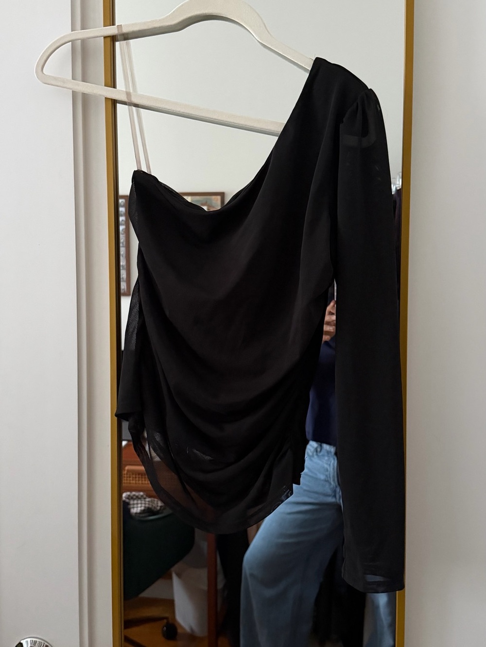 Stella Luce Black One-Shoulder Draped Tunic
